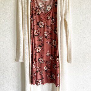 Wallflower Dress Cardigan Set Sz XS Pink Strapless Midi Dress Cream White
